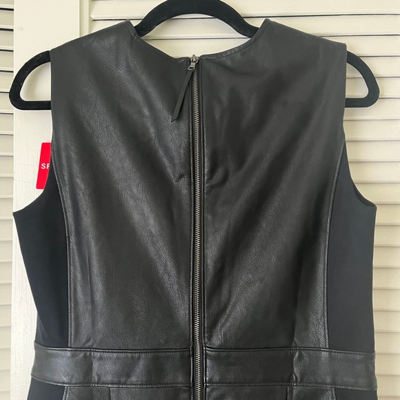 NWT Spanx Faux Leather Ponte Combo Fitted Sheath Dress Black Sz M - Picture 5 of 12